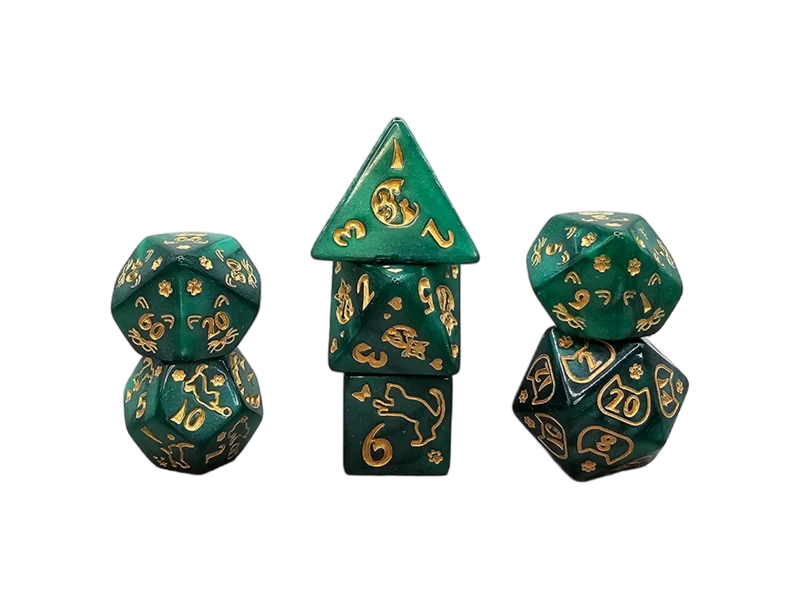 7-teiliges RPG Würfelset Mehrfarbig: Cat Green/Gold