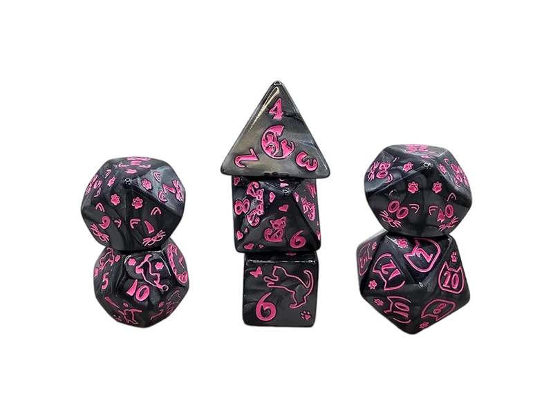 7-teiliges RPG Würfelset Mehrfarbig: Cat Black/Pink