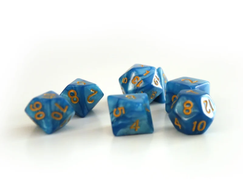 7-teiliges RPG Würfelset Pearl: Azur/Gold