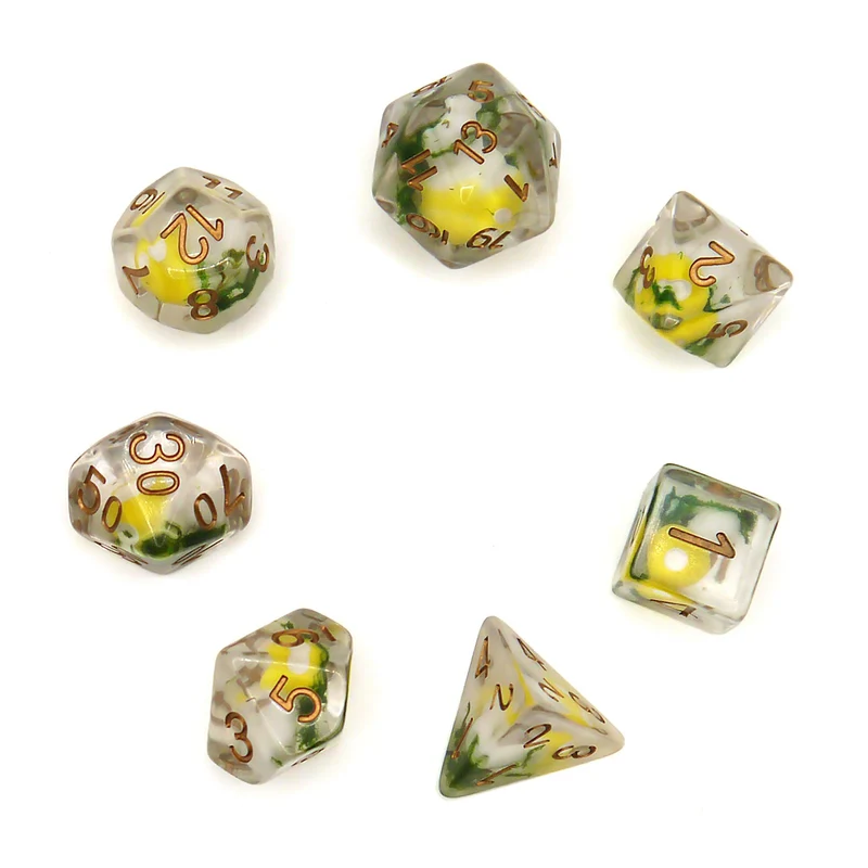 7-teiliges RPG Würfelset Transparent: Mushroom Yellow