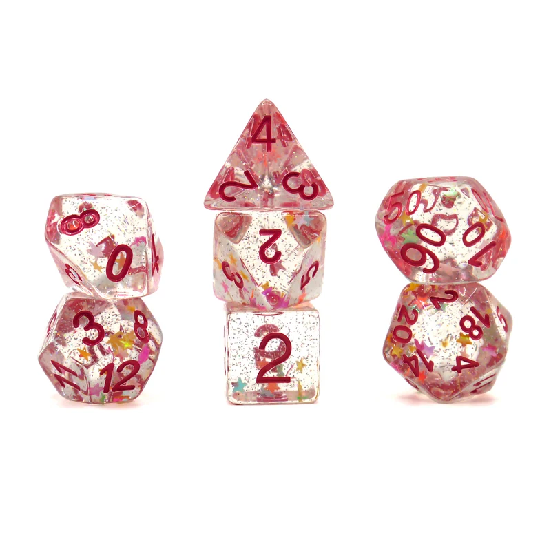 7-teiliges RPG Würfelset Transparent: Stars Shiny