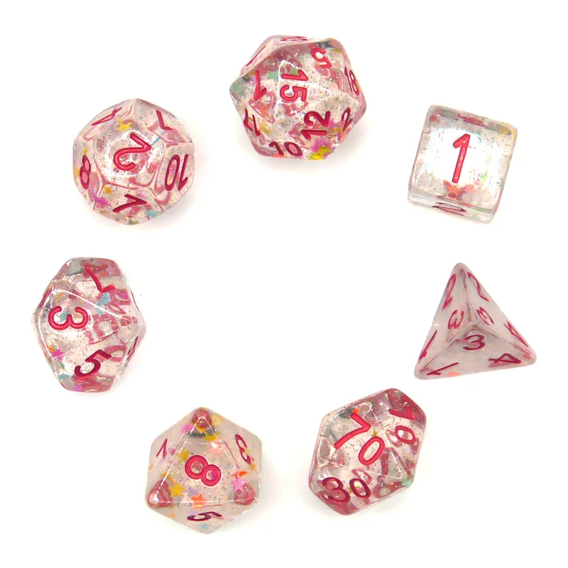 7-teiliges RPG Würfelset Transparent: Stars Shiny