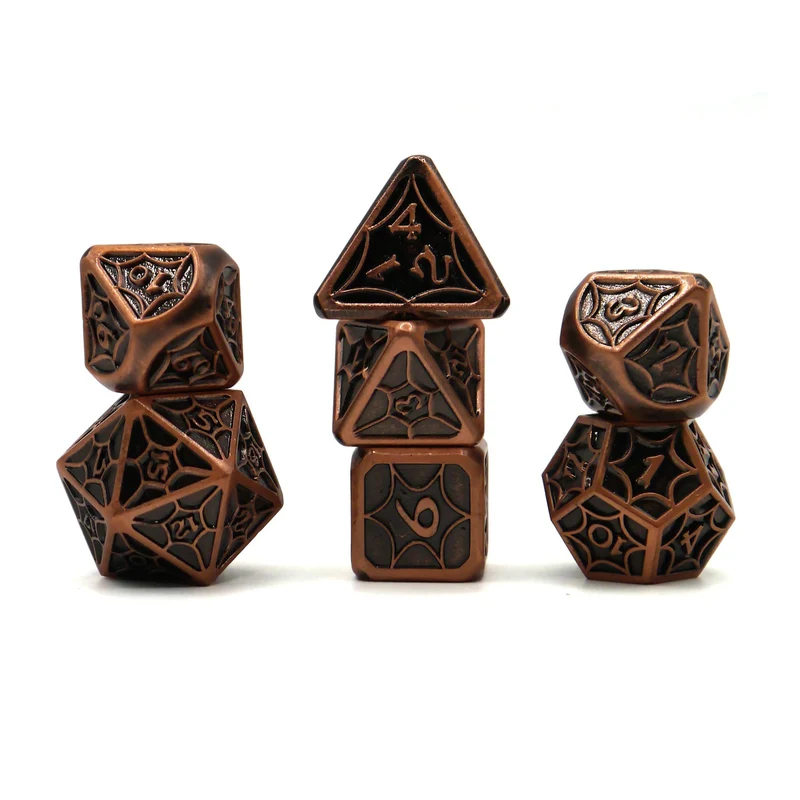7-teiliges RPG Würfelset Metall: Spider Copper