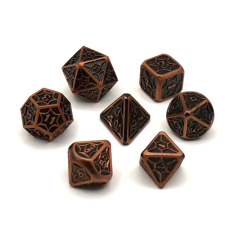 7-teiliges RPG Würfelset Metall: Spider Copper