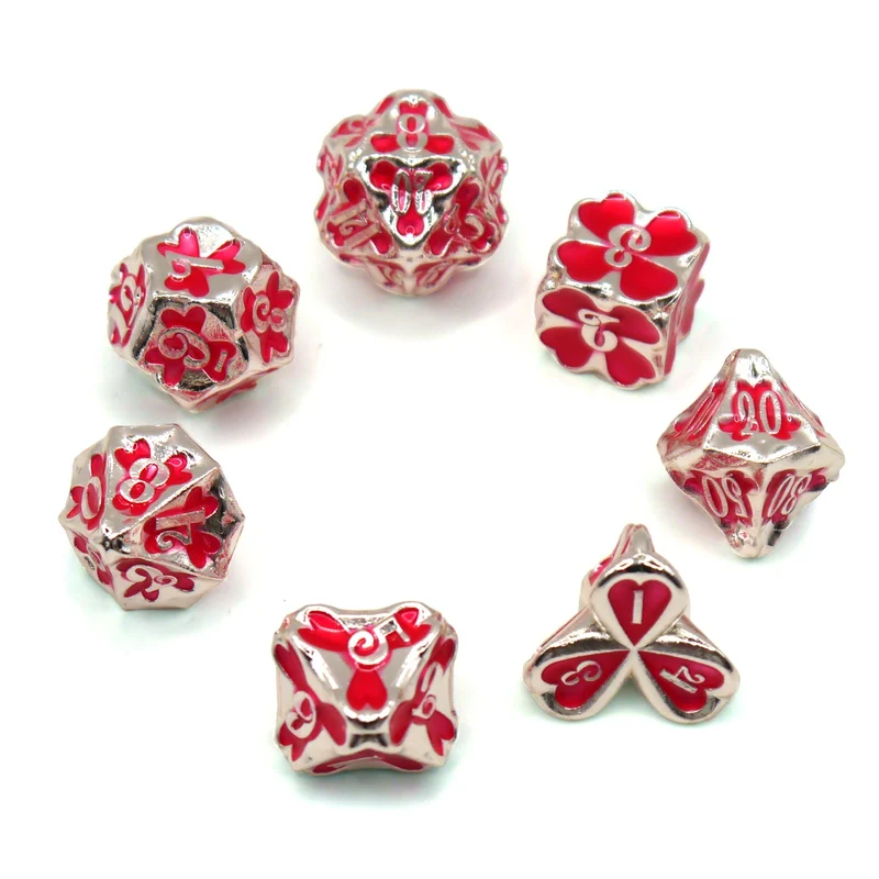 7-teiliges RPG Würfelset Metall: Clover Red Silver