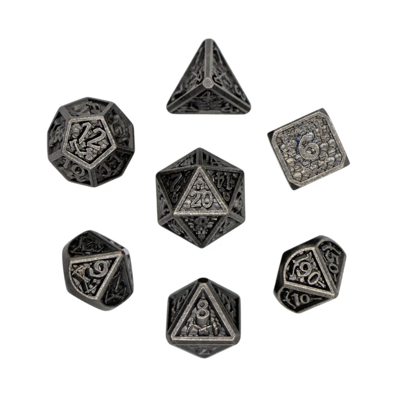 7-teiliges RPG Würfelset Metall: Scale Silver