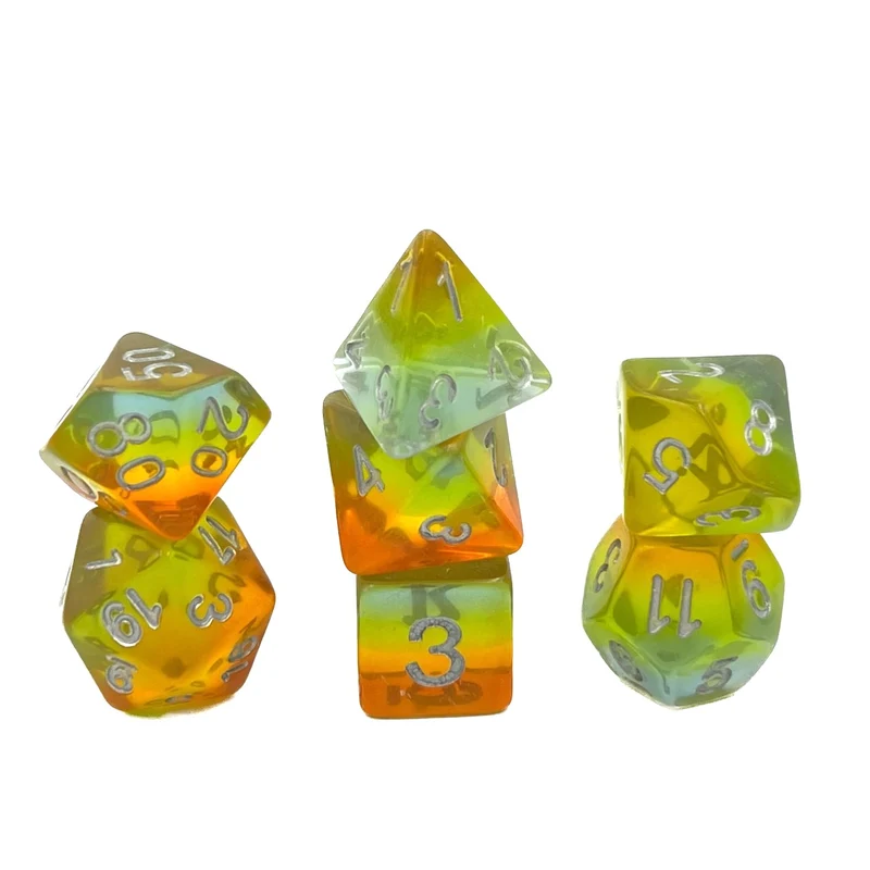7-teiliges RPG Würfelset Transparent: Yellow Aurora