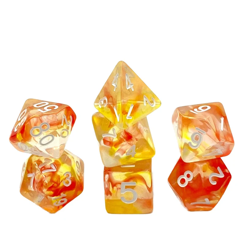 7-teiliges RPG Würfelset Transparent: Orange Swirl