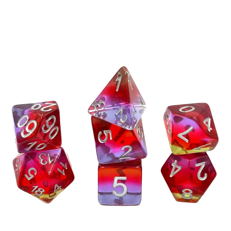 7-teiliges RPG Würfelset Transparent: Pomegranate