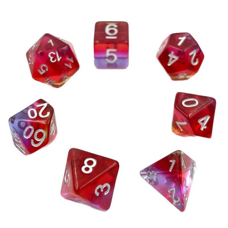 7-teiliges RPG Würfelset Transparent: Pomegranate