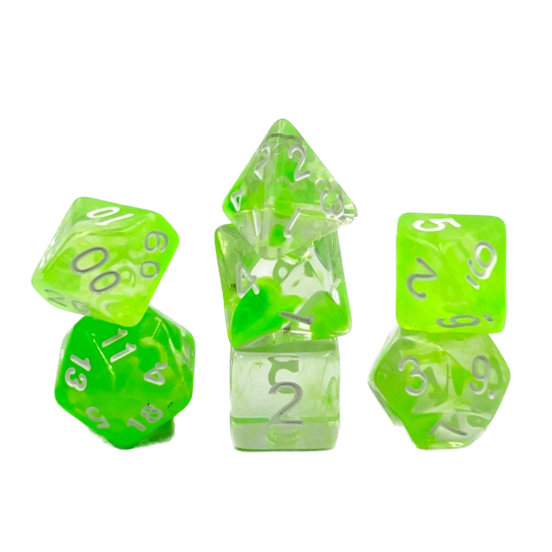 7-teiliges RPG Würfelset Transparent: Nebula Lime