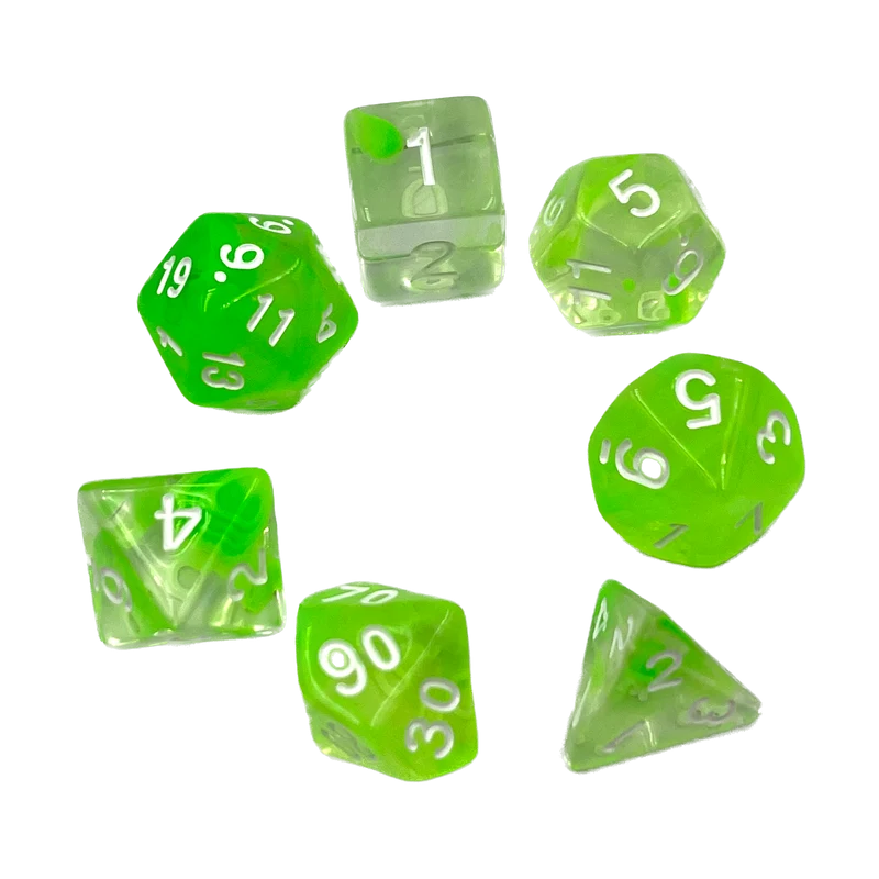 7-teiliges RPG Würfelset Transparent: Nebula Lime