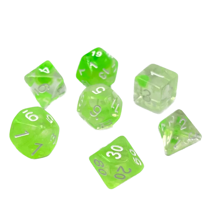 7-teiliges RPG Würfelset Transparent: Nebula Lime